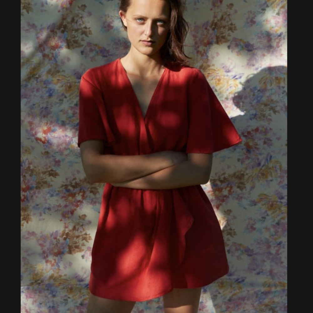 Zara Bright Red Linen Blend Romper, L